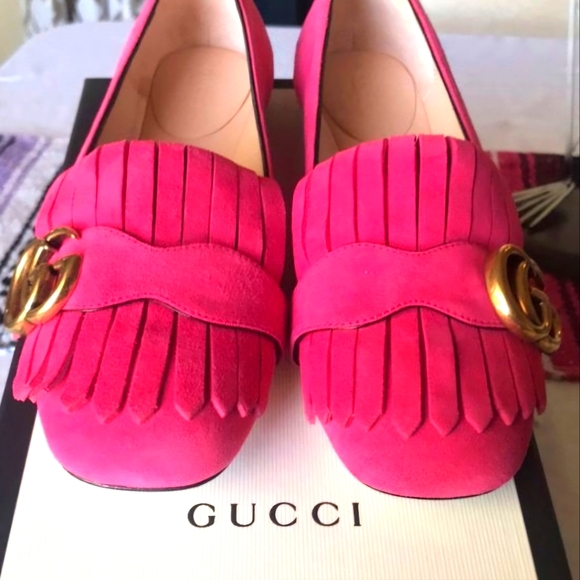 Gucci Marmont loafers hot pink size 39.5 - Picture 1 of 16